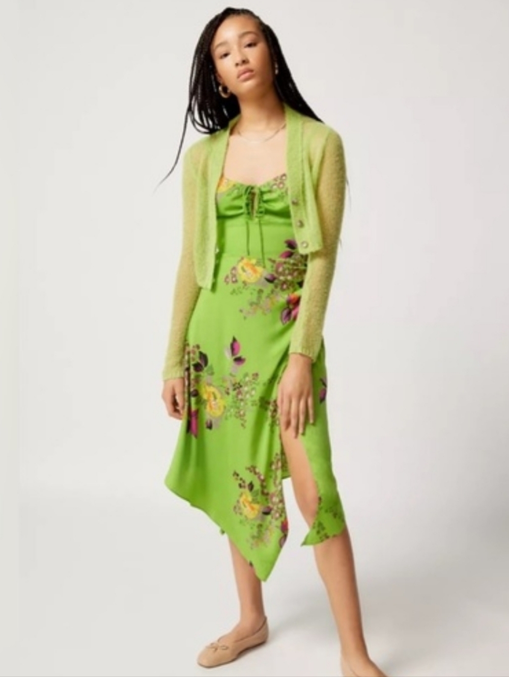 Urban Outfitters Green Floral Tie Back Midi Dress Size Small 🌿✨